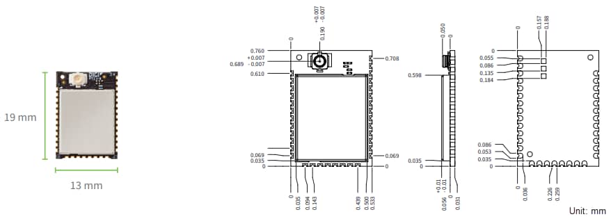 Plan mécanique - Digi Modules RF XBee® XR 868